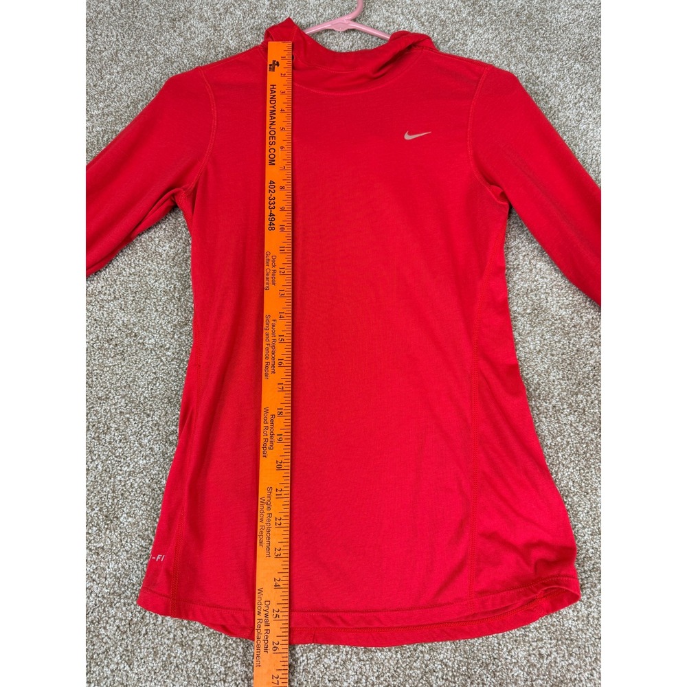 Nike Running Dri-FIT Hoodie Womens XS Red Long Sleeve Thumbhole Top Gym Train - Picture 4 of 13